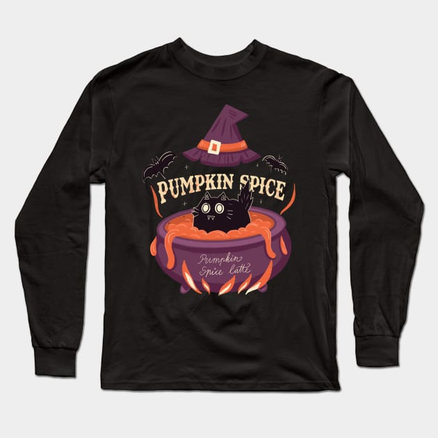 PUMPKIN SPICE & everything nice cat halloween Long Sleeve T-Shirt by nanaminhae